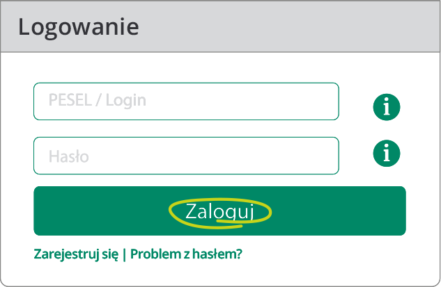 Aktywacja karty krok 1. Okno logowania, w którym należy podać PESEL/ Login oraz hasło, a następnie nacisnąć przycisk Zaloguj.